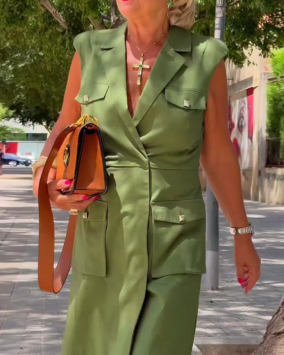 Klänning avslappnad enfärgad smal knälång