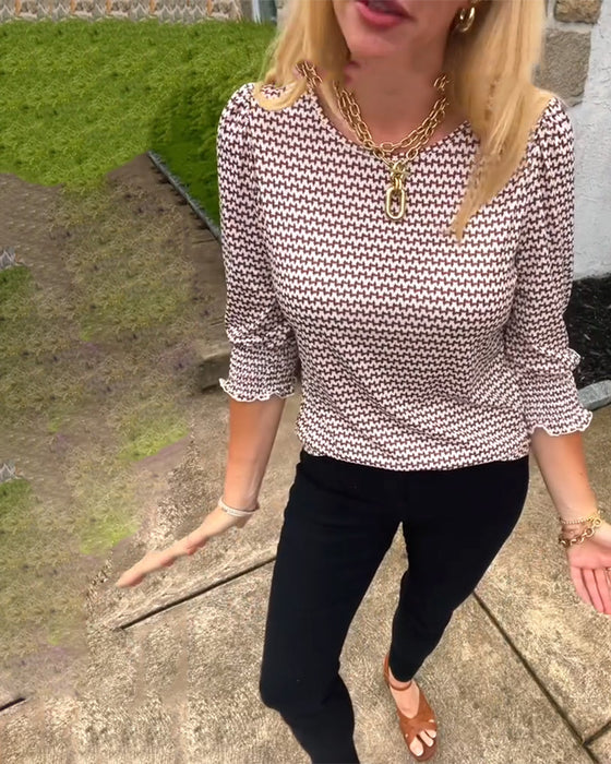 Top Elegant Halvärm Tryckt