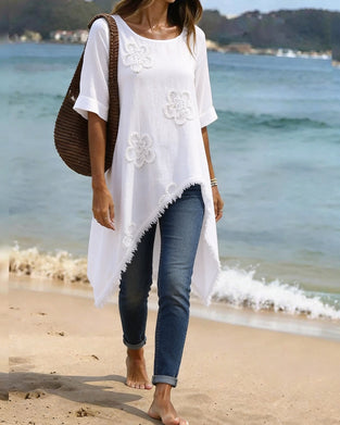 Blus Rund Hals Löss Asymmetrisk