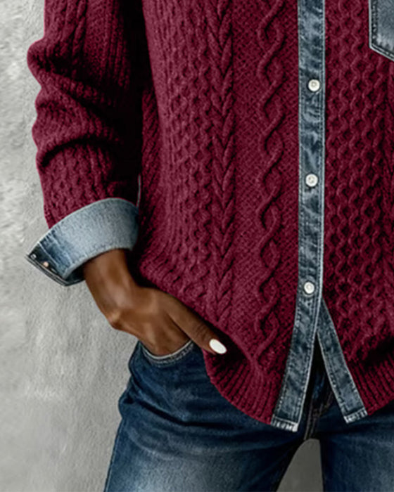 Långärmad Skjorta Med Denim-Lappverk