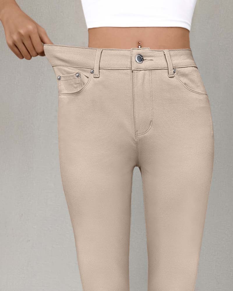 Byxa Kvinnors Ficka Enfärgad Slimmad Casual