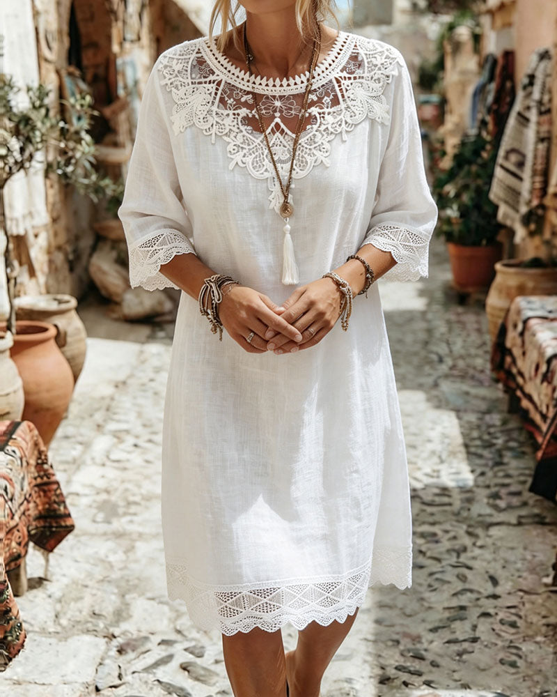 Klänning Spets Casual Midi