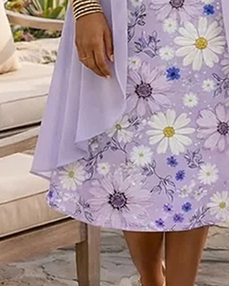 Set Blommig Ärmlös Klänning Omslagströja