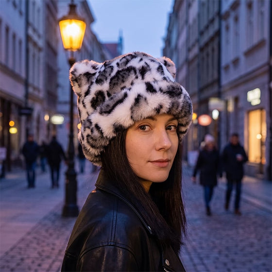 Hatt Leopardmönster Plysch Kattöra