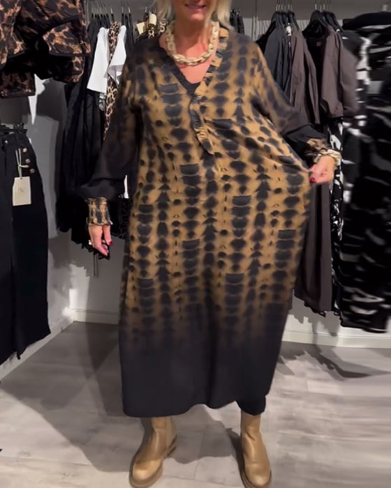 V-ringad långärmad gradientklänning