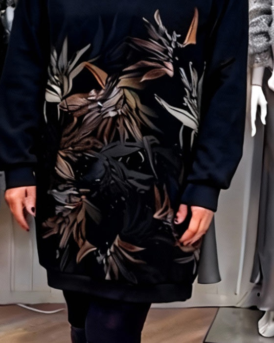 Hoodad Sweatshirtklänning Med Placerat Tryck