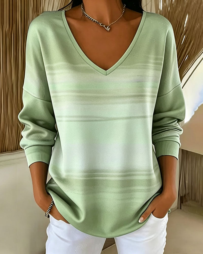 Sweatshirts V-Hals Lång Ärm Ombre