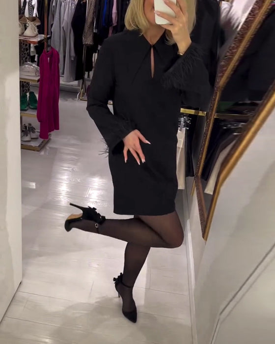 Enfärgad Rak Klippt Långärmad Klänning