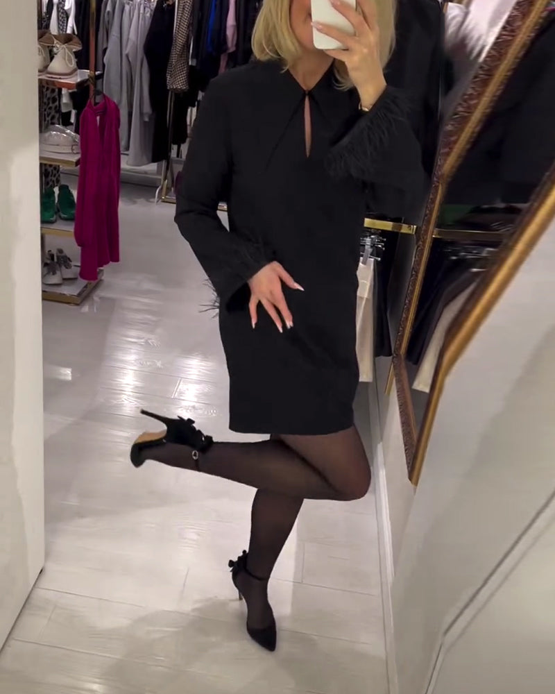 Enfärgad Rak Klippt Långärmad Klänning