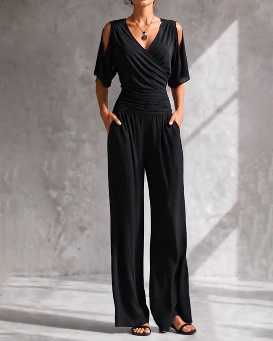 Jumpsuit V-Hals Crossover Kall Axel Midja Ficka