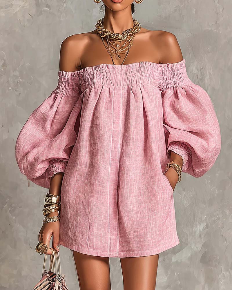 Klänning Bandeau Elastisk Puffärm