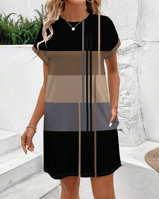 Klänning Rund Hals Mode Casual Tryckt