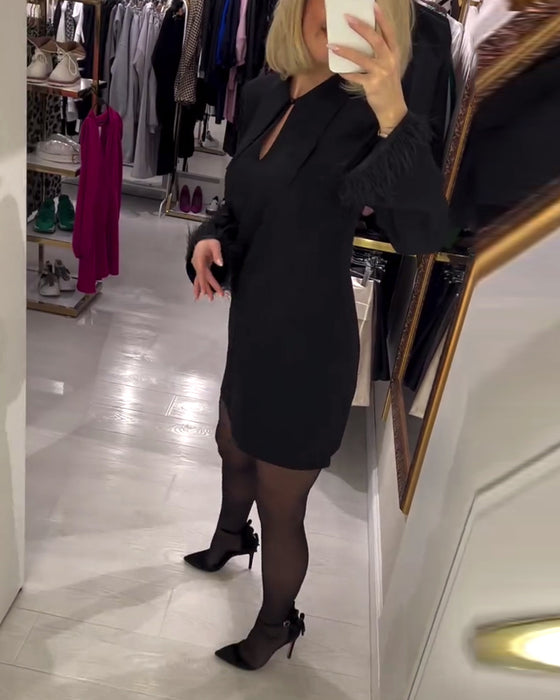 Enfärgad Rak Klippt Långärmad Klänning