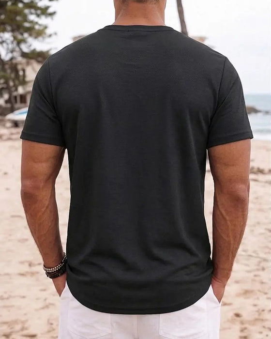 Herr T-Tröja Minimalistisk Henley Kortärmad