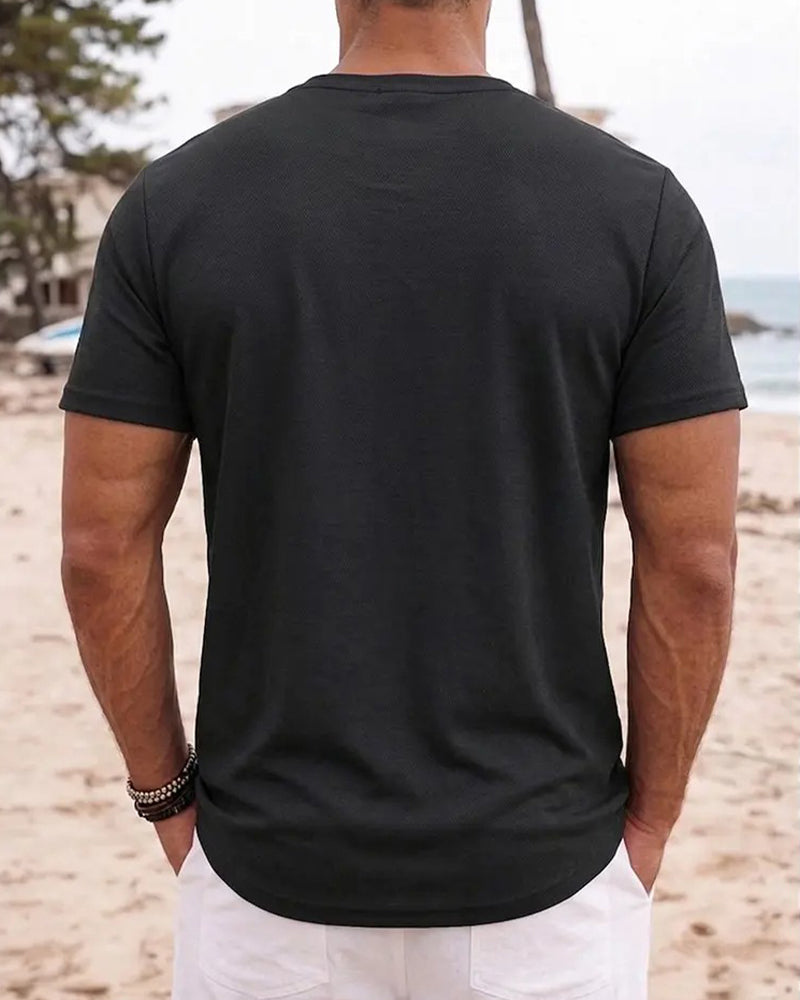 Herr T-Tröja Minimalistisk Henley Kortärmad