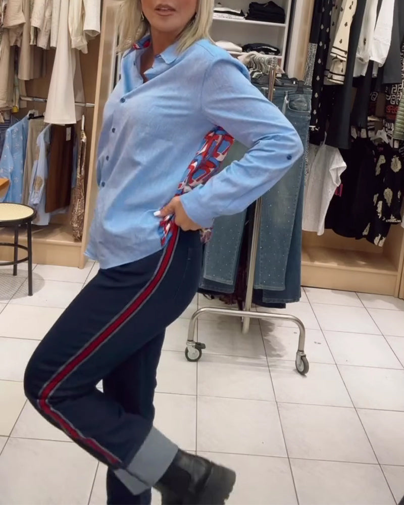 Skjorta Krage Lång Ärm Knäppning