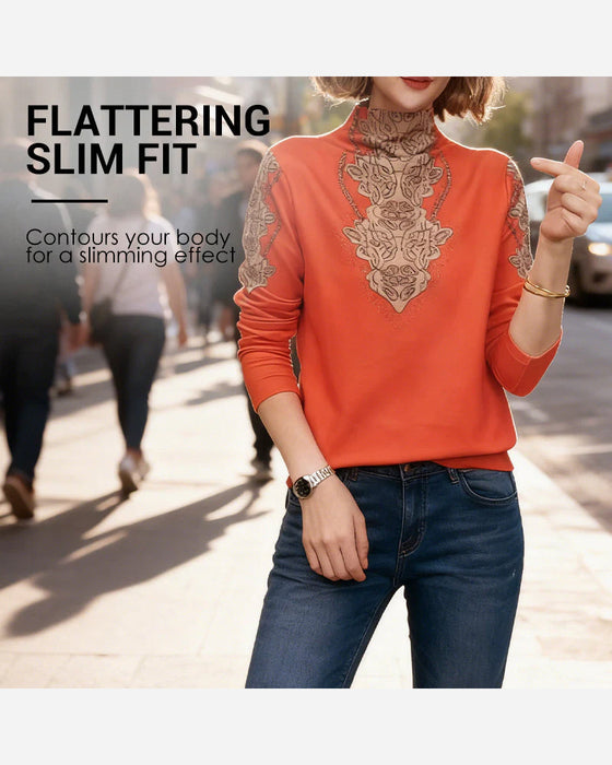 Topp Elegant Tryckt Åtsittande Dam Ståkrage