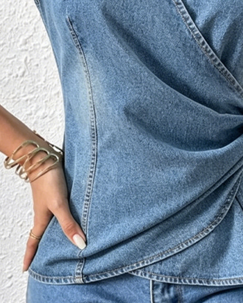 Blus V-Ringning Vridknut Design