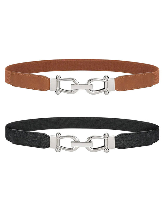 Kvinnor Stretch Midjebälte Retro Elastiskt Smalt Bälte För Damer Med Guldspänne
