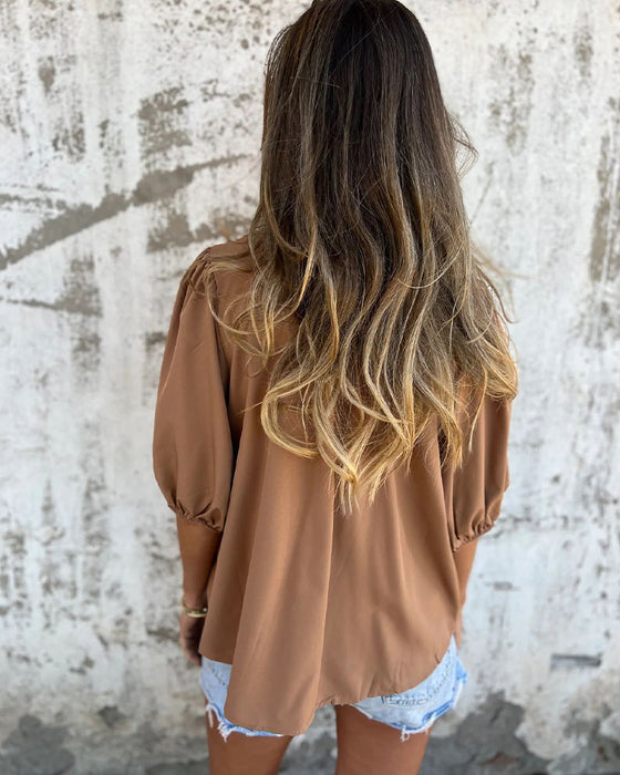 Blus Casual Mode Kort Ärma Enfärgad