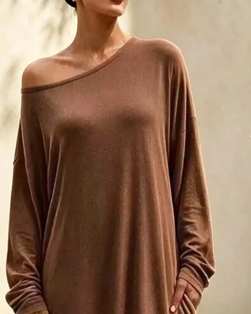Klänning Asymmetrisk Off-Shoulder Lång Ärm Ficka Maxi