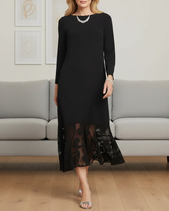 Klänning Mesh Infälld Rund Halsringning Modig