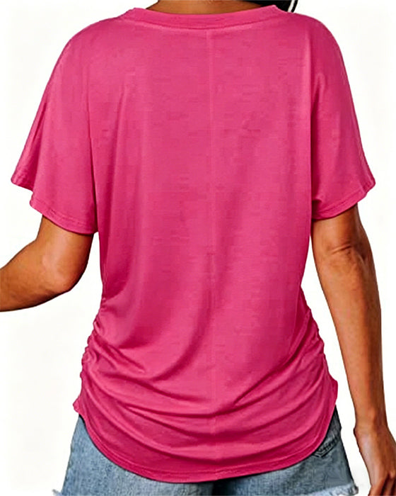T-Shirt Veckad Enfärgad V-Ringning