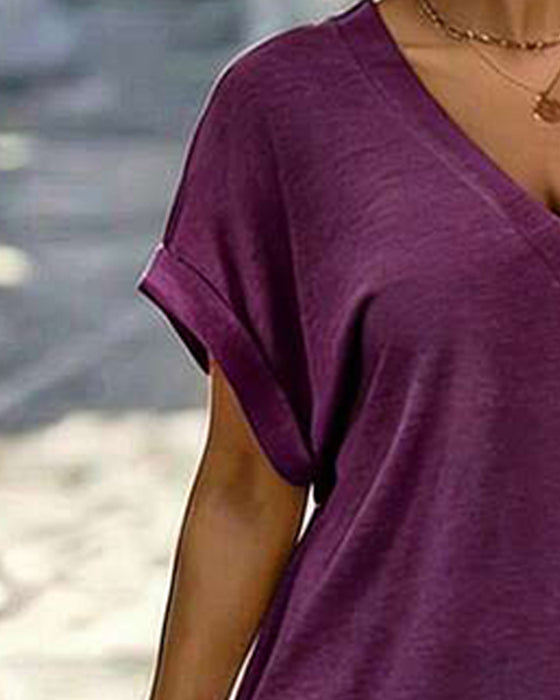Klädning V-Hals Kort Ärm T-Shirt