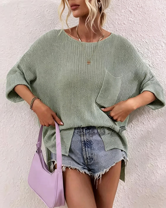 Pullover Enfärgad Med Ficka