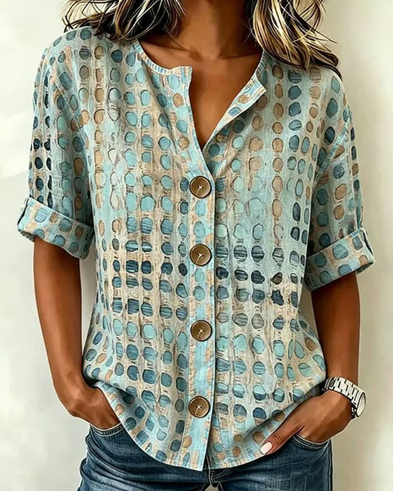 Blus Polka Dot Knapp Tryck
