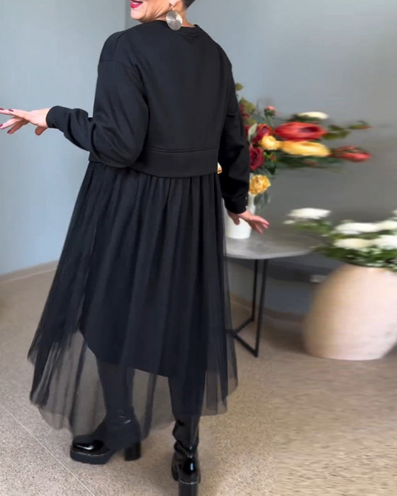 Oregelbundna mesh sömmar enfärgad elegant klänning