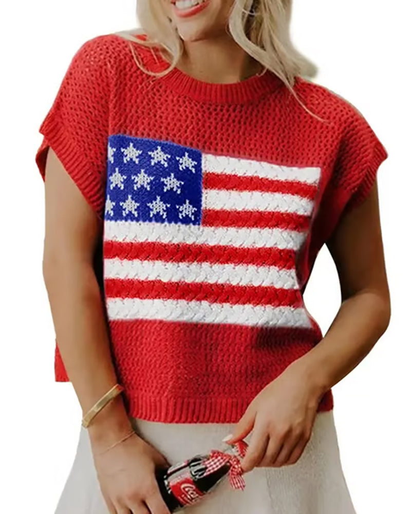 Pullover Flagga Mönster Crewneck