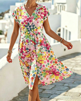 Klädning Polka Dot V-Hals Midja