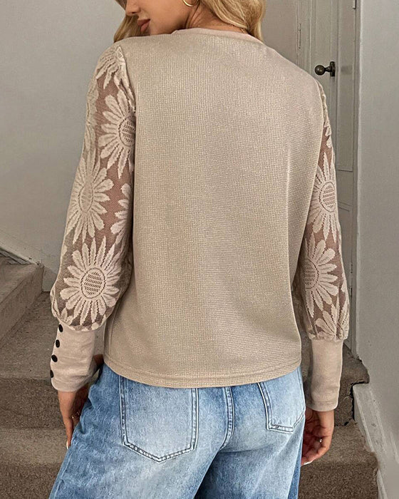 Topp Spets Virkad Spetsdetalj Långärmad