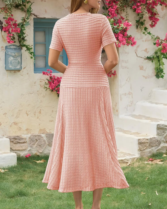 Klänning Rundhals Slim Fit Knapp Patchwork