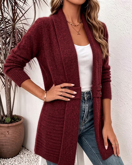 Cardigan Solid Färg Knapp Prydd