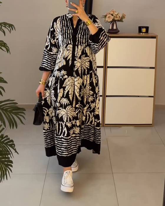 Klänning avslappnad, lös och tryckt