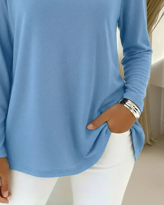 Långärmad Enfärgad Topp Med Tre Knappar