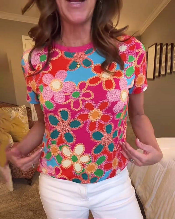 T-Shirt Slim Fit Kortärmad Tryckt