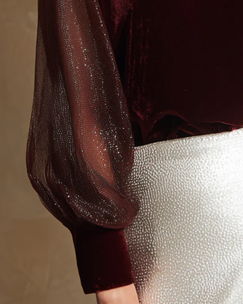 Blus Med Lyktärmar Och Lapptäcktsdetaljer