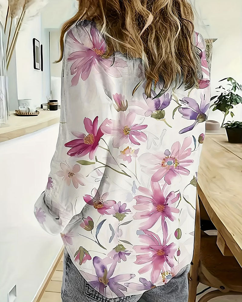Skjorta Lång Ärm Blommigt Tryck