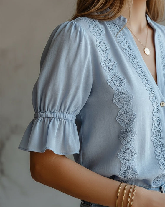 Blus Spets Panel Ståkrage