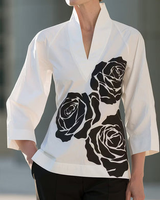 Blus V-Hals Blommig Tryck