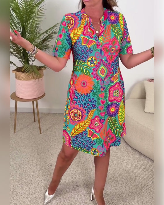 Klänning Mode Kort Ärm Blommigt Tryck