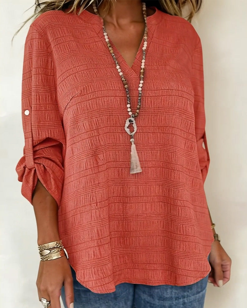 Topp Texturerad V-Hals Justerbar Ärm