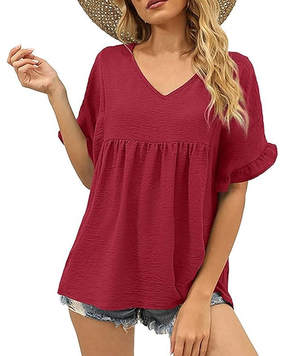 Blus Casual Rynkad Loose Fit