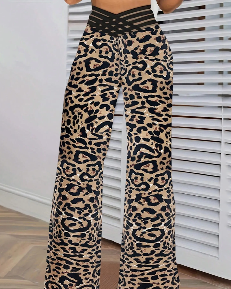 Byxor Kors-Midja Leopard Tryck Uttalade