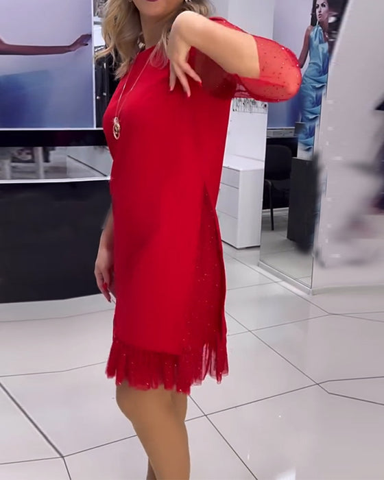 Klänning enfärgad paljett med meshsömmar