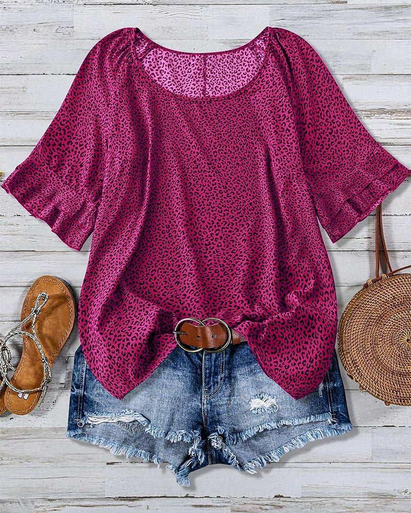 Blus Ruffle Rundhalsad Lantlig Stil
