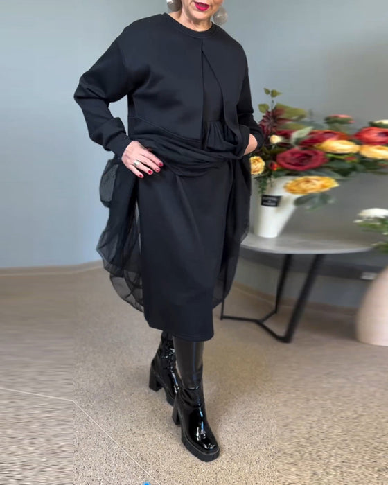 Oregelbundna mesh sömmar enfärgad elegant klänning